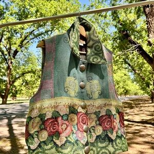 Vintage 90s Painted Pony Metal Buttons Tapestry Vest Size Large
